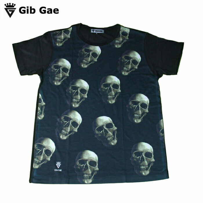 Rakuten - 【送料無料】Gib Gae ドクロ プリントTシャツ ブラック メンズ スカル ドット柄 パンクロック 音楽 ガイコツ ハードロック インパクト抜群 暗黒 悪魔 おもしろプリント おしゃれ スケーター ストリート系 M/L/XLサイズ 半袖