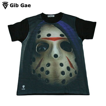 【送料無料】Gib Gae ホラー映画 プリントTシャツ ブラック メンズ ジェイソン キャンプ 殺人 キャビン アメリカ 旅行 仮装 マスクアイスホッケー マスク パーティー コスプレ おもしろプリント インパクト抜群 おしゃれ スケーター ストリート系 M/L/XLサイズ 半袖