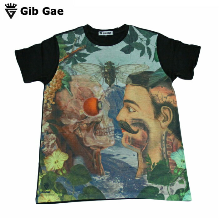 【送料無料】Gib Gae アート プリントTシャツ ブラック メンズ 映画 絵画 ドクロ 人間 人体解剖 ガイコツ 人体実験 スカル マニアアニマル 動物 美術 個展 インパクト抜群 医学 おもしろプリント おしゃれ スケーター ストリート系 M/L/XLサイズ 半袖