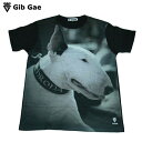 【送料無料】Gib Gae アニマル プリントTシャツ ブラック メンズ ブルテリア ペット ドッグ イギリス 動物 散歩 リード カフェ プレゼント かわいい インパクト抜群 おもしろプリント おしゃれ ストリート系 M/L/XLサイズ 半袖(4)
