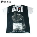 【送料無料】Gib Gae モハメド アリ プリントTシャツ ホワイト メンズ ボクシング 伝説 チャンピオン アメリカ ヘビー級 WBA WBC 有名人 クール おもしろプリント おしゃれ ストリート系 M/L/XLサイズ 半袖