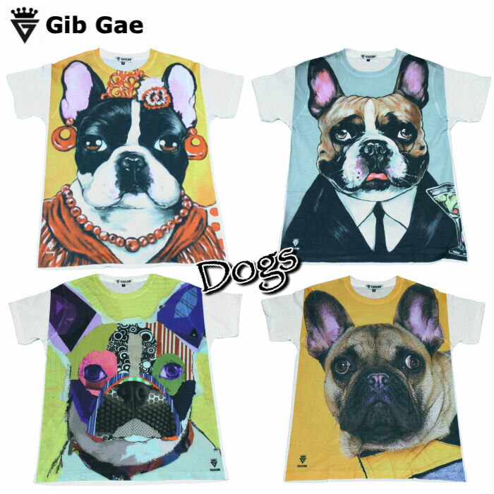 Rakuten - 【送料無料】Gib Gae フレンチブルドッグ プリントTシャツ ホワイト メンズ 犬好き わんちゃん カラフル イラスト 散歩 おもしろプリント おしゃれ スケーター ストリート系 M/L/XLサイズ 半袖