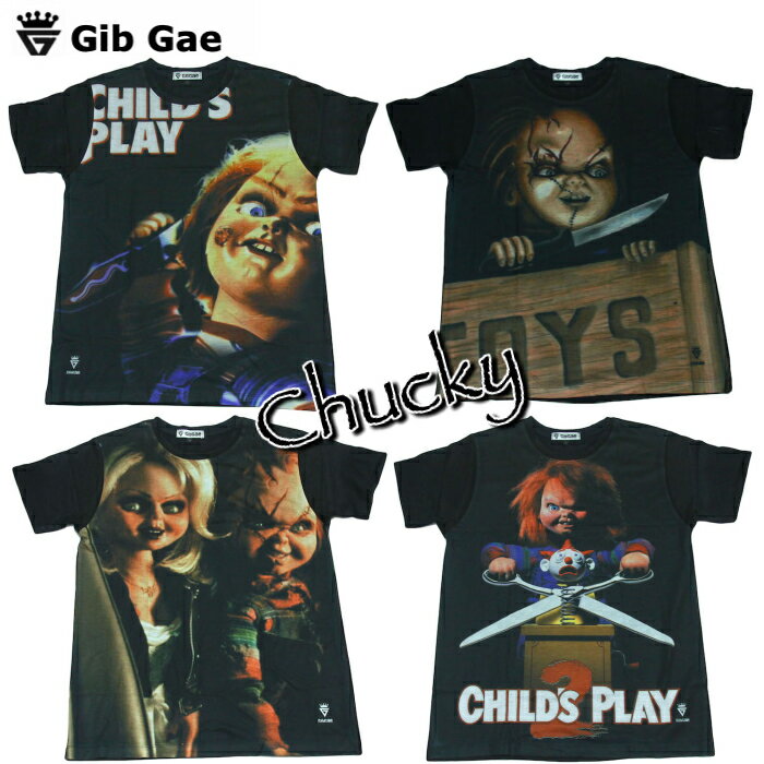 【送料無料】Gib Gae チャッキー プリントTシャツ ブラック メンズ チャイルドプレイ ホラー映画 殺人人形 カワイイ ティファニー おもしろプリント おしゃれ スケーター ストリート系 M/L/XLサイズ 半袖