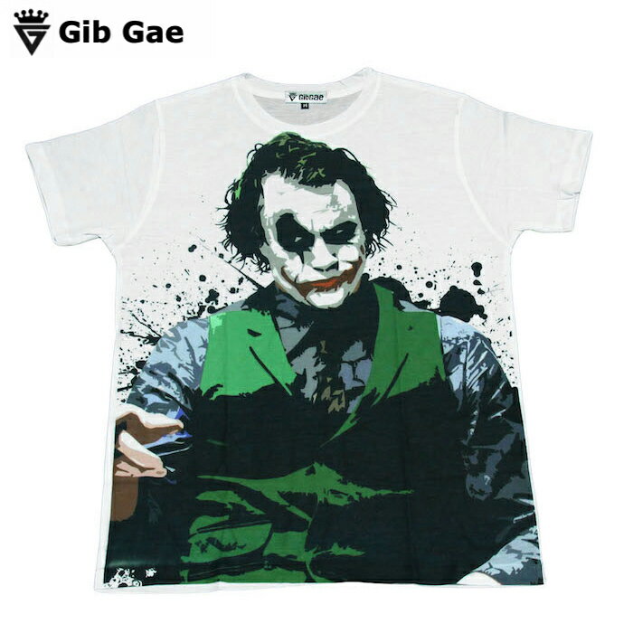 楽天メンズファッションONE SKY【送料無料】 Gib Gae ジョーカー プリントTシャツ ホワイト メンズ 映画 JOKER ヒースレジャー ダークナイト バットマン アメリカ 俳優 ハリウッド アメコミ コレクター マニア おもしろプリント おしゃれ ストリート系 M/L/XLサイズ 半袖