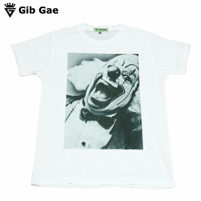 【送料無料】Gib Gae ピエロ プリントTシャツ ホワイト メンズ 仮装 クラウン サーカス ホラー メイク ハロウィン コスプレ フェス イベント おもしろプリント かっこいい おしゃれ スケーター ストリート系 M/L/XLサイズ 半袖