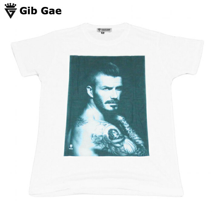 乐天商城 - 【送料無料】Gib Gae ベッカム プリントTシャツ ホワイト メンズ カラフル デイビッド サッカー選手 モデル イングランド フットボール イベント イギリス代表 おもしろプリント かっこいい おしゃれ スケーター ストリート系 M/L/XLサイズ 半袖