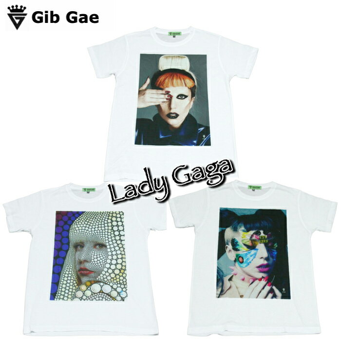 【送料無料】Gib Gae レディー・ガガ プリントTシャツ ホワイト メンズ Lady Gaga 歌手 女優 アメリカ おもしろプリント かっこいい おしゃれ スケーター ストリート系 M/L/XLサイズ 半袖