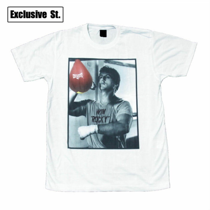 【送料無料】 ロッキー プリントTシャツ ホワイト メンズ 半袖 映画 Rocky シルヴェスター スタローン ボクシング ハリウッド 挑戦 コレクター おしゃれ ストリート系 M/L/XLサイズ 春夏 夏物 メンズファッション レディース ユニセックス 男性