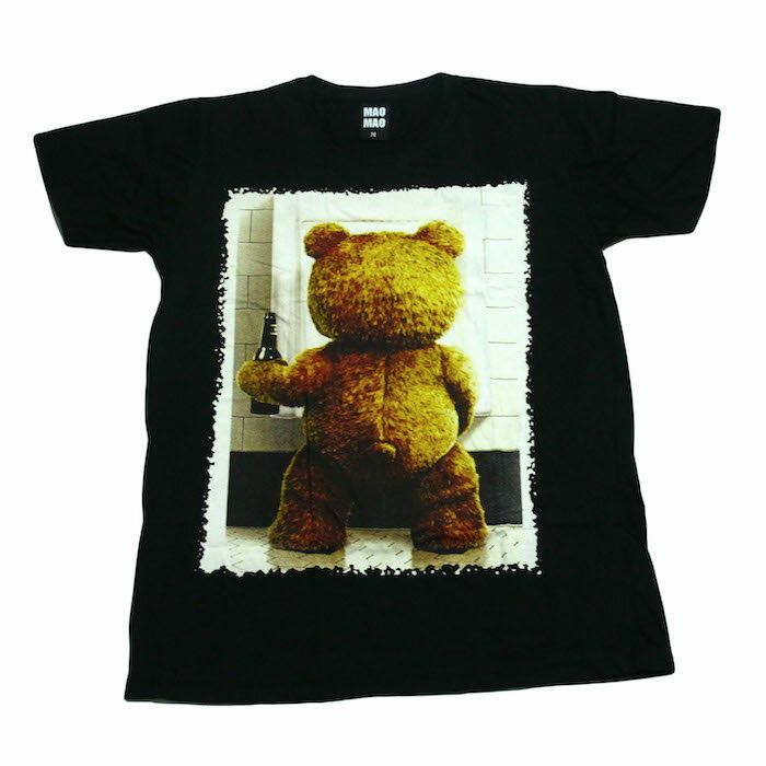 【送料無料】映画 テッド TED コットンTシャツ ブラック メンズ コメディー ハリウッド クマ ペット アニマル 動物 おもしろ アメリカ おしゃれ ストリート系 クール 男女兼用 ユニセックス M/L/XLサイズ 半袖