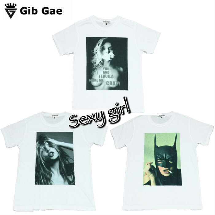 セクッシーガールGib Gae プリントTシャツ ホワイト メンズ ケイトモス モデル バットガール ヌード アメリカ おもしろプリント かっこいい おしゃれ スケーター ストリート系 M/L/XLサイズ 半袖