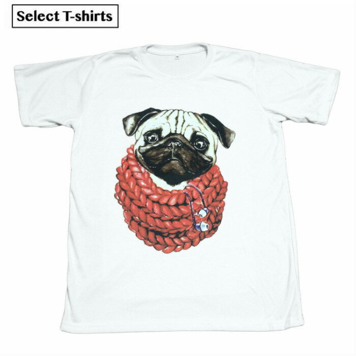 乐天商城 - 【送料無料】 アニマルプリントTシャツ パグ ホワイト メンズ 動物 ペット 犬 わんちゃん 散歩 おもしろデザイン ジョーク おしゃれ かわいい インスタ フォト イラスト スケーター ストリート系 男女兼用 ユニセックス M/L/XLサイズ 半袖