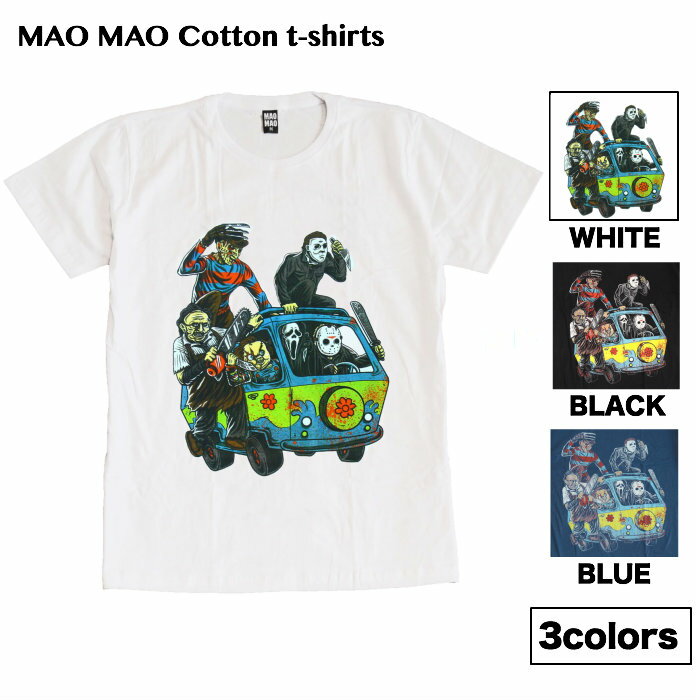 楽天メンズファッションONE SKY【送料無料】MAO MAO コットンTシャツ ホワイト メンズ 映画Tシャツ チャッキー ジェイソン フレディー スクリーム ホラー映画 お化け アメリカ おしゃれ ストリート系 クール 半袖 M/L/XL 大きいサイズ