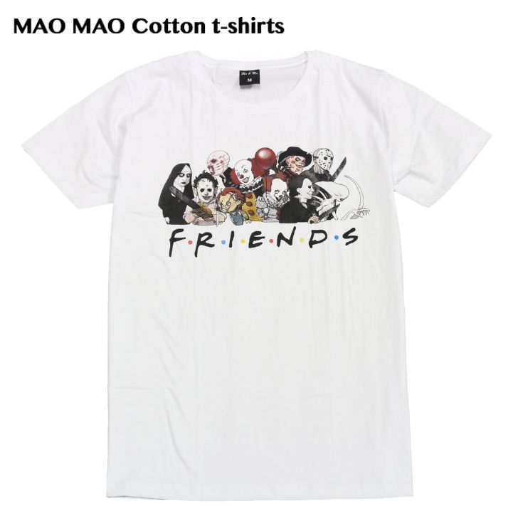 【送料無料】チャッキー ジェイソン ペニーワイズ ホラー映画 コットンTシャツ ホワイト メンズ おもしろコラボ ハロウィン フレディ アメリカドラマ フレンズ おしゃれ ストリート系 クール 半袖 M/L/XLサイズ 男女兼用 ユニセックスのサムネイル