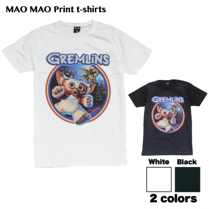 楽天メンズファッションONE SKY【送料無料】MAO MAO プリントTシャツ ブラック ホワイト メンズ ギズモ グレムリン 映画Tシャツ GREMLINS カワイイ おしゃれ ストリート系 カッコイイ クール インナー 柄物 半袖 M/L/XLサイズ