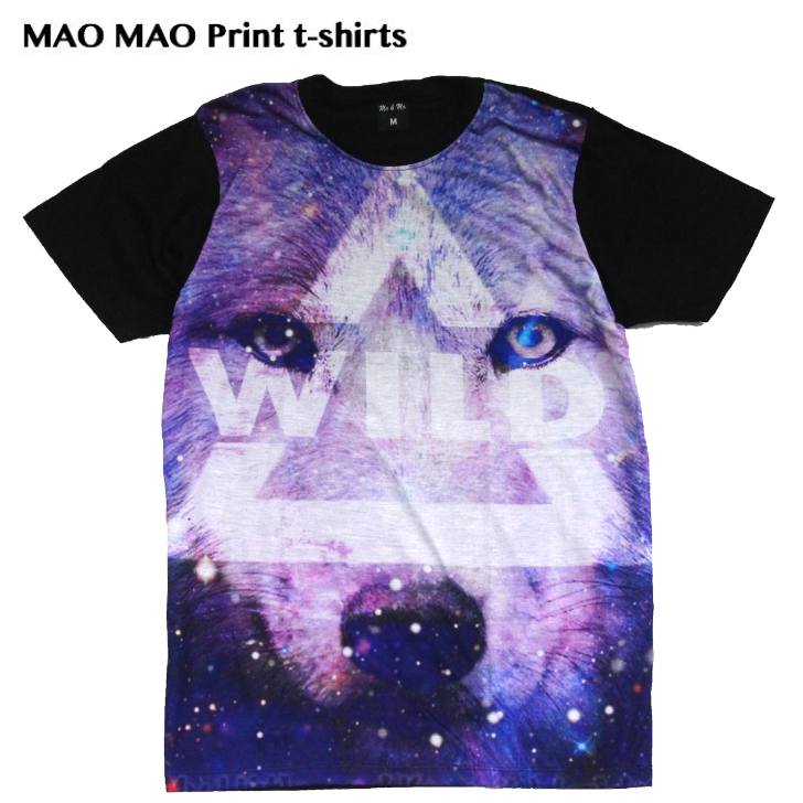 乐天商城 - 【送料無料】おもしろプリントTシャツ オオカミ 狼 ウルフ ワイルド 宇宙 ブラック メンズ かわいい おしゃれ ストリート系 カッコイイ クール 柄物 半袖 M/L/XLサイズ 男女兼用 ユニセックス