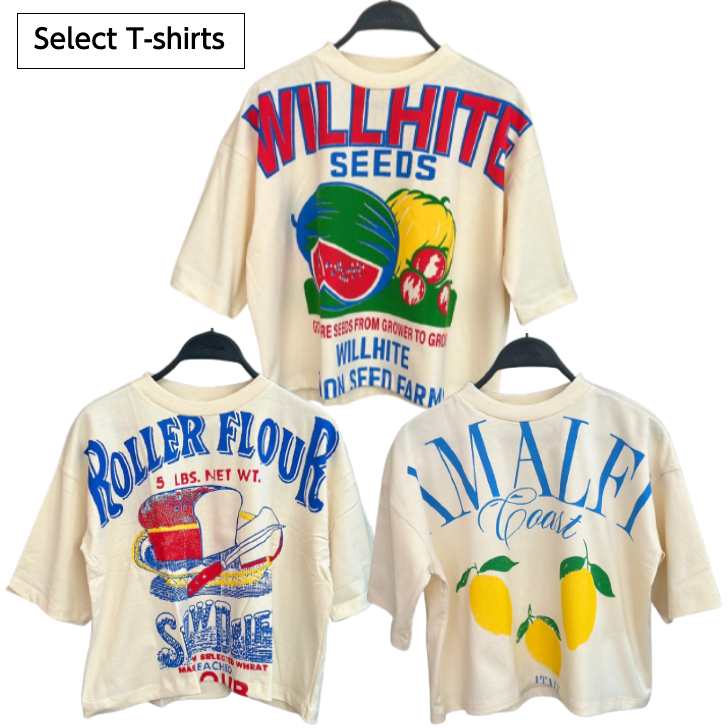 【送料無料】プリントTシャツ ショート丈 コットンTシャツ フルーツ柄 スイカ レモン パン屋さん オフホワイト クリーム色 ファッション かっこいい おもしろデザイン おしゃれ ナチュラル系 ストリート系 メンズ レディース 男女兼用 ユニセックス フリーサイズ 半袖