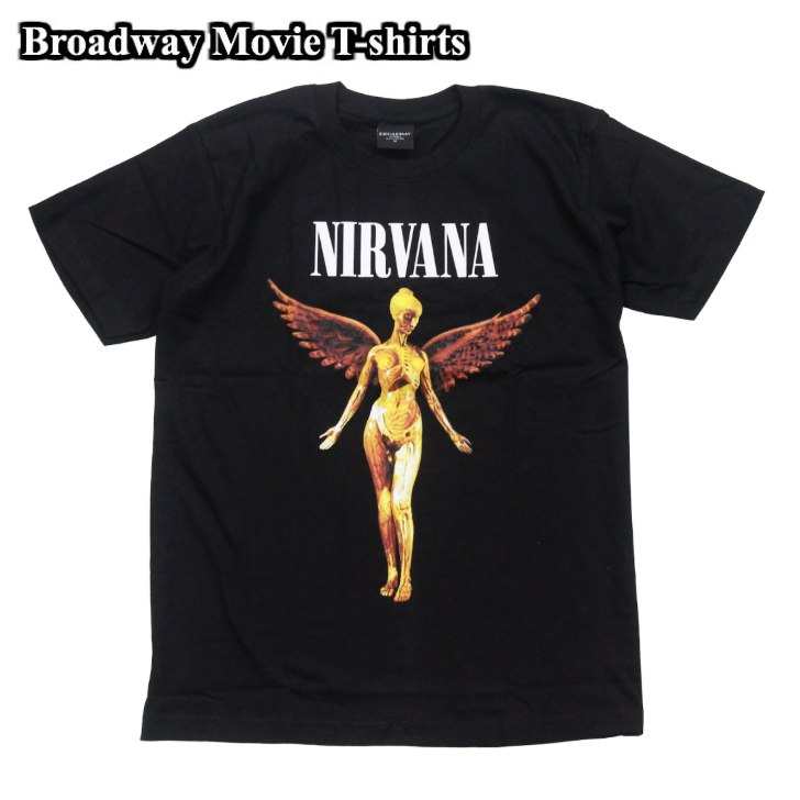 乐天商城 - 【送料無料】Broadway ロックTシャツ ニルヴァーナ カートコバーン NIRVANA グランジ 天使 バンド コットンTシャツ ブラック メンズ 名作 おしゃれ スケーター ストリート系 M/L/XL 大きいサイズ 半袖