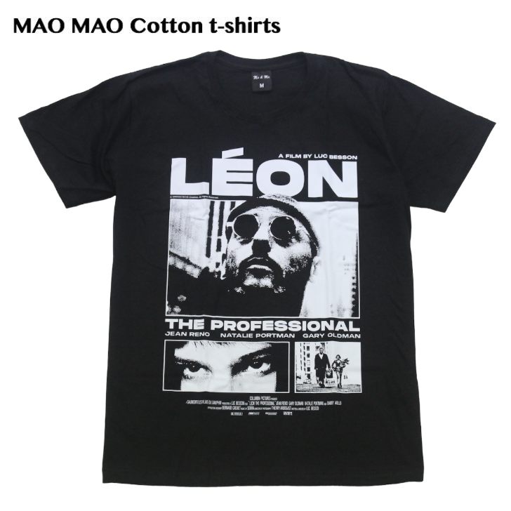 乐天商城 - 【送料無料】レオン LEON 映画Tシャツ コットンTシャツ ジャン・レノ ナタリー・ポートマン マチルダ おもしろ プリントTシャツ ブラック メンズ おしゃれ かっこいい ファッション ストリート系 クール 半袖 M/L/XLサイズ 男女兼用 ユニセックス ブラック