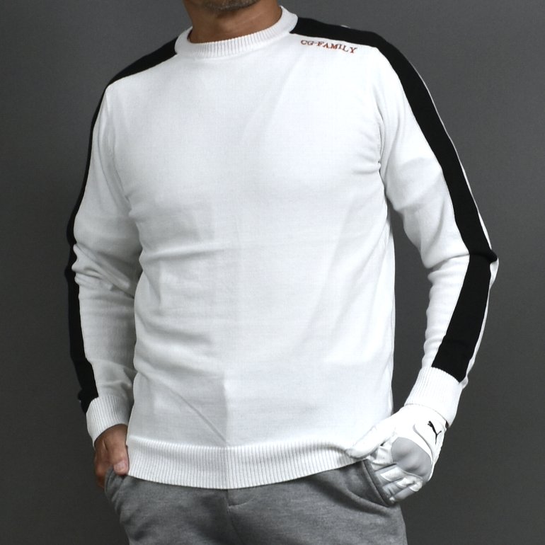 送料無料【パシャ売りサンプル在庫処分】アウトレット/袖ラインクルーネックゴルフセーター/ホワイト/Mサイズ(S-S886239)メンズ 在庫処分 サンプル 返品不可 サンタリート CG-ST225