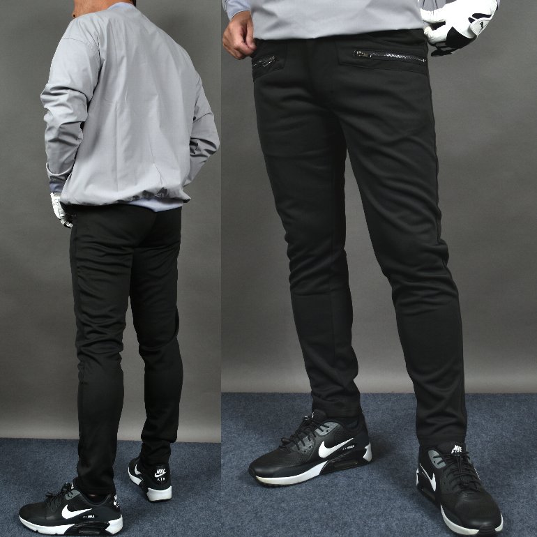 送料無料【パシャ売りサンプル在庫処分】アウトレット/ZIPデザイン ストレッチスウェット素材 アンクル丈テーパードゴルフパンツ/ブラック/Lサイズ(S-S886220)メンズ 在庫処分 サンプル 返品不可 サンタリート