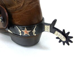 ■AustinAccent■USAガン&ローンスターエングレーブスパー【ブラック】黒メンズ拍車輪拍ブーツアクセサリーリボルバー銃星テキサスウエスタンカウボーイガンマン乗馬馬具西部劇舞台衣装ステージミュージシャン上野アメ横石原商店送料無料