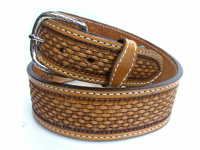■DOUBLE "J" SADDLERY(ダブルジェイサドリー)■ USA ハンドクラフト バスケットカービング ダブルステッチ ウエスタンベルト 【ナチュラル】 ヌメ 本革 牛革 レザー メンズ アメリカ カウボーイ カントリー 乗馬 牧場 バイカー 衣装 舞台 上野 アメ横 石原商店 送料無料