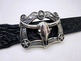 特別SALE★JeffDeeganDesign★ハンドメイドロングホーンスカルシルバーバックルメンズアーティストウエスタンカントリーロックスカルカウボーイバイカー衣装上野アメ横石原商店送料無料
