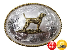 ■MONTANA■イングリッシュポインター犬ドッグ唐草エングレーブミディアムオーバルバックル38mm幅対応【シルバー×ゴールド】メンズレディースジャーマンシルバーシルバープレートUSAウエスタン狩猟犬カウボーイ西部劇衣装上野アメ横石原商店送料無料