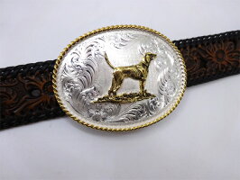 ■MONTANA■イングリッシュポインター犬ドッグ唐草エングレーブミディアムオーバルバックル38mm幅対応【シルバー×ゴールド】メンズレディースジャーマンシルバーシルバープレートUSAウエスタン狩猟犬カウボーイ西部劇衣装上野アメ横石原商店送料無料
