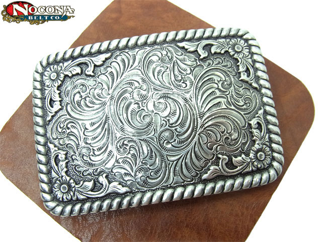 NOCONA フラワーフレーム 唐草エングレーブ スクエアバックル 38mm幅対応 【シルバー】 メンズ レディ..