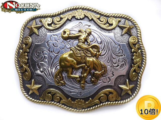 NOCONA 2トーン ブロンコ カウボーイ フローラル トロフィーバックル 38mm幅対応 ウエスタン メンズ レ..