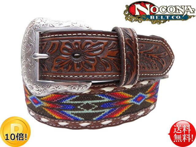 ◆NOCONA(ノコナ)◆ USA コンチョ サウスウエスト ネイティブパターン マルチカラー 切替 ウエスタンベルト 【ブラウン】 バックレース コンビ 茶 レザー 本革 牛革 アメリカ カントリー ダンス カウボーイ 乗馬 インディアン バイカー 衣装 西部劇 送料無料