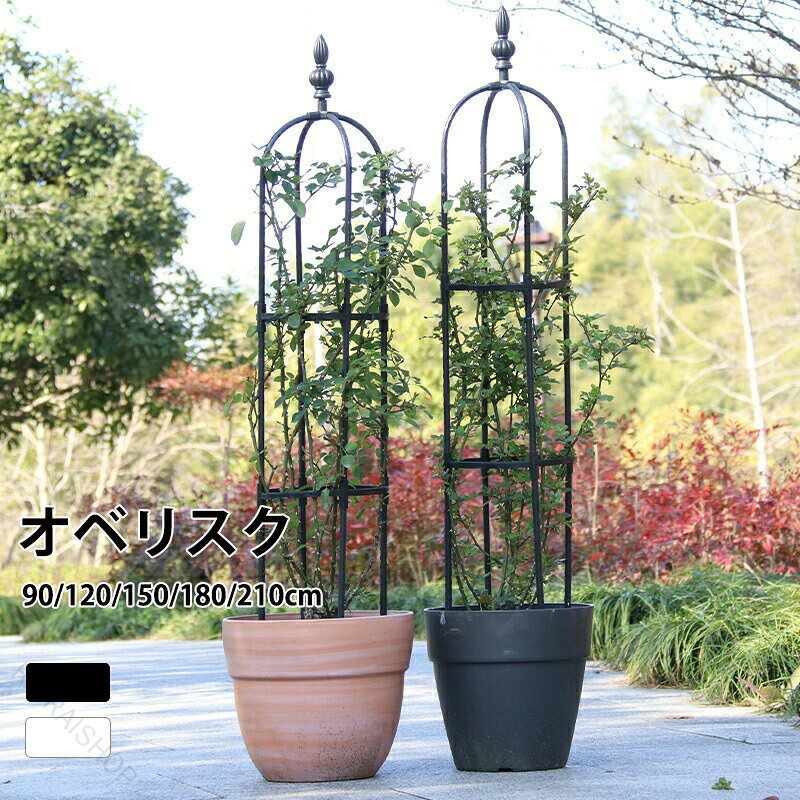 商品情報素材/材質スチールパイプ(樹脂コーティング)、プラスチックサイズ/寸法直径：約20cm 高さ：約60/90/120/150cm直径：約25cm 高さ：約90/120/150/180cm直径：約28cm 高さ：約90/120/150/180cm直径：約32cm 高さ：約90/120/150/175/180/210cmその他商品説明商品内容は写真ご参照ください。植物の成長を補助する植物の葉が密集しなくなり、光合成を促進。バランスを整え、重さで茎が折れるのを防げます。【高さ調節可能 &amp; 簡易組立式】高さ60/90/120/150cmまで自由に調節可能で、つる性植物の成長に合わせて柔軟に対応。金属製パーツを組み立てるだけの簡単設置（工具不要）。【頑丈な金属製デザイン】金属素材で耐久性抜群。スタイリッシュなオベリスクアーチ形状で、庭やプランターのアクセントに。【つる性植物の最適サポート】バラ（薔薇）、クレマチス、朝顔など、あらゆるつる性植物の誘引に最適。植物の自然な成長を促し、倒伏を防止。【おしゃれな園芸装飾】シンプルでモダンなデザインがガーデンやベランダの景観をアップ。鉢植えや花壇の立体感を演出。【多用途活用】プランター周り、庭の小道、エントランスなど、さまざまな場所に設置可能。季節の花やライトを絡ませて、オリジナルの装飾アイテムとしても活用。製造元：中国納期商品ページの納期（選択肢ところに書いております）で発送予定、申し訳ございませんが、日時指定は御遠慮下さい お急ぎの方はご了承ください。(天候や交 通事情等の都合により配送期間は前後いたします。予めご承知下さいませ)システムで在庫調整を行っておりますが、ご注文・入金のタイミングにより在庫数更新が間に合わず、 ご注文頂いた商品が欠品となる場合もございます。欠品となった場合は、その旨をメールにてご連絡させて頂きます。注意モニター発色の具合により色合いが異なる場合がございます。サイズについて商品によっては、多少の誤差がある場合がございます。当店ではラッピングのサービスを行っておりません、ご了承ください。検索関連キーワード（商品の説明ではありません）オベリスク クレマチス トレリス アイアン バラ 大型 ガーデニング 支柱 ガーデニング支柱 軽量支柱 バラ支柱 園芸支柱 ガーデンミニオベリスク ローズオベリスク 高さ調整可能 バラ 薔薇 オベリスクアーチ プランター おしゃれ 植木鉢 鉢植ち 植物 鉢 庭 栽培 母の日 送料無料 ガーデンアイアン 半円 大型 ローズオベリスク ガーデンオベリスク アイアンオベリスク つるバラ つる 花 ばら クレマチス 菜園 組み立て アイアン 園芸 家庭菜園 園芸資材 資材 園芸用品 小さい庭 狭い庭 おしゃれな庭 和風 ガーデニング庭 目隠し インテリア フラワーアレンジ 指定された配送時間は承っておりません。【RAIRAISHOP】