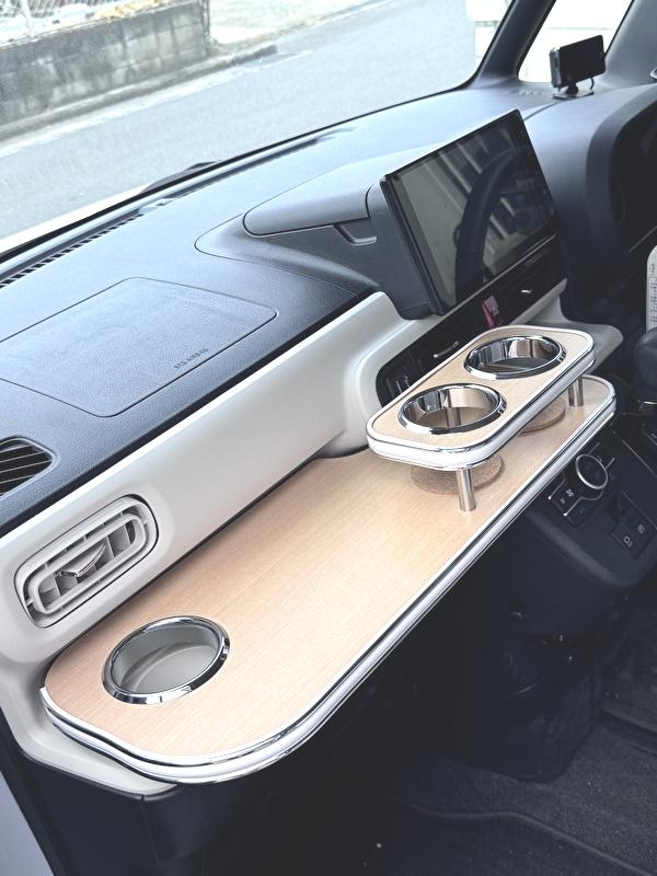 携帯ホルダー付 22色から選べる LA850S/LA860S ムーブキャンバス(22/06〜)　フロントテーブル　タイプC カスタム カスタムパーツ 車内収納 高級感 インテリア性 ドリンクホルダー付き 日本製 自社製作 職人仕上げ カーアクセサリー カー用品 車用収納