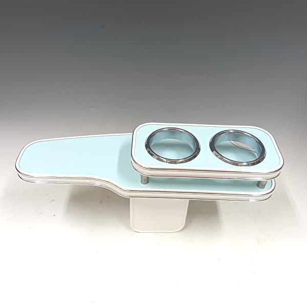 【売り切り! お買い得】B21　デイズ(13/6〜) フロントテーブル ライトブルー カップ2仕様 WHxシルバー カスタム カスタムパーツ 車内収納 高級感 インテリア性 ドリンクホルダー付き 日本製 自社製作 職人仕上げ カーアクセサリー カー用品 車用収納