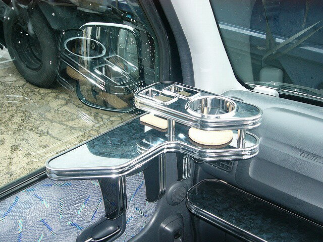 バモス前期サイドテーブル 助手席側 カスタム カスタムパーツ 車内収納 高級感 インテリア性 ドリンクホルダー付き 日本製 自社製作 職人仕上げ カーアクセサリー カー用品 車用収納