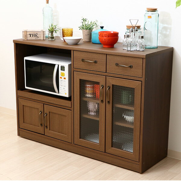 【送料無料】キッチン収納 キッチンカウンター 幅120cm カウンターテーブル 食器棚 引き戸 引出し レン..