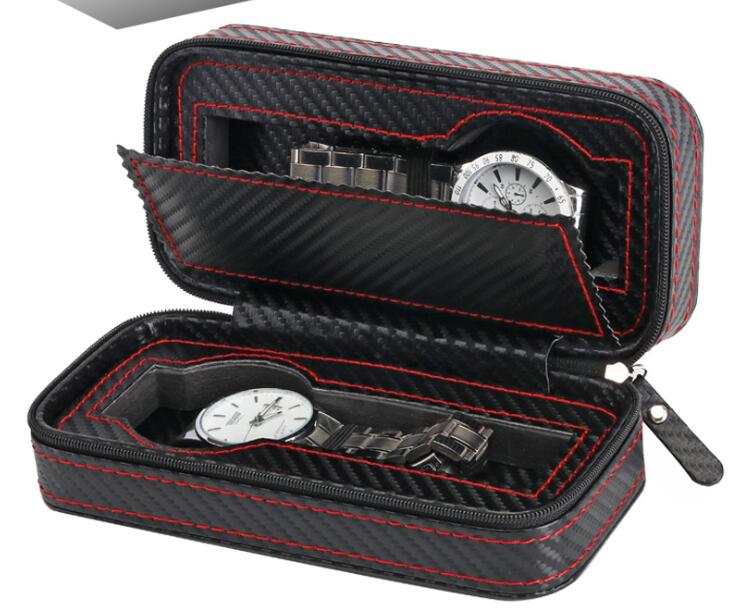高級腕時計収納ケース 2本収納 カーボン 腕時計ケース 腕時計 時計 ケース 持ち運び 保護 コレクション 防塵 PU