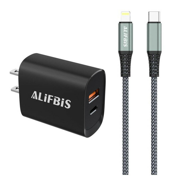 Alifbis 正規品 PD充電器(ブラック　ホワイト)＋充電ケーブルセット PSE認証済 CL-01 USB-C 急速充電器 20w C+A 2ポ…