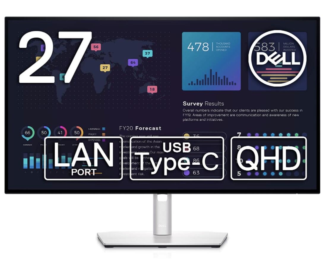 Dell U2722DE 27インチ USB-Cハブモニター (3年間無輝点交換保証/QHD/IPS非光沢/USB-C,DP,HDMI/縦横回転,高さ調整/Rec.709 100 /LANポート(RJ45)/ドック機能搭載)