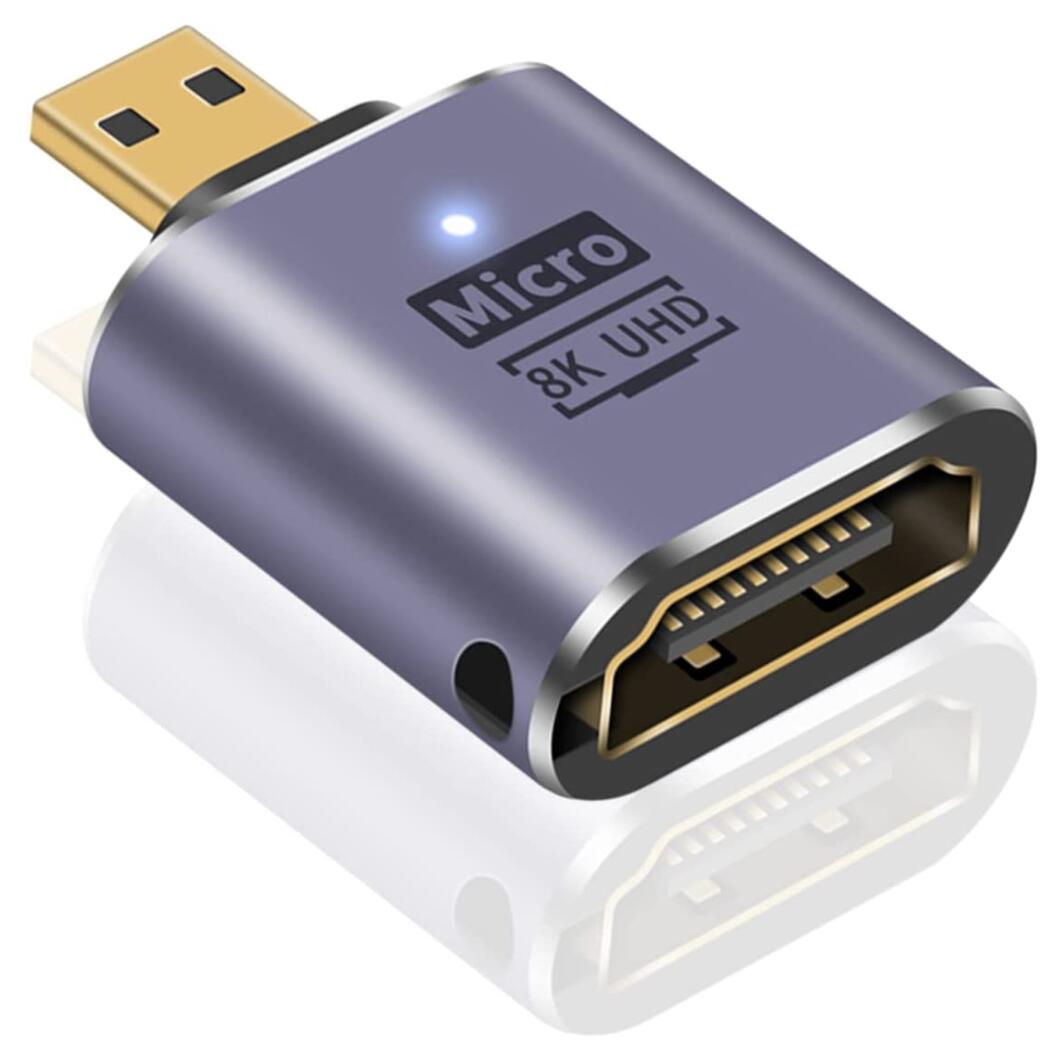 Micro HDMI to HDMI変換アダプタ 8K@60Hz マイクロHDMI （オス）to HDMI （メス）変換アダプタ (タイプD to タイプA) GoPro7 6 5/ PC/テレビ TV/デジカメラ/ビデオ アクション カメラなどに対応 1個