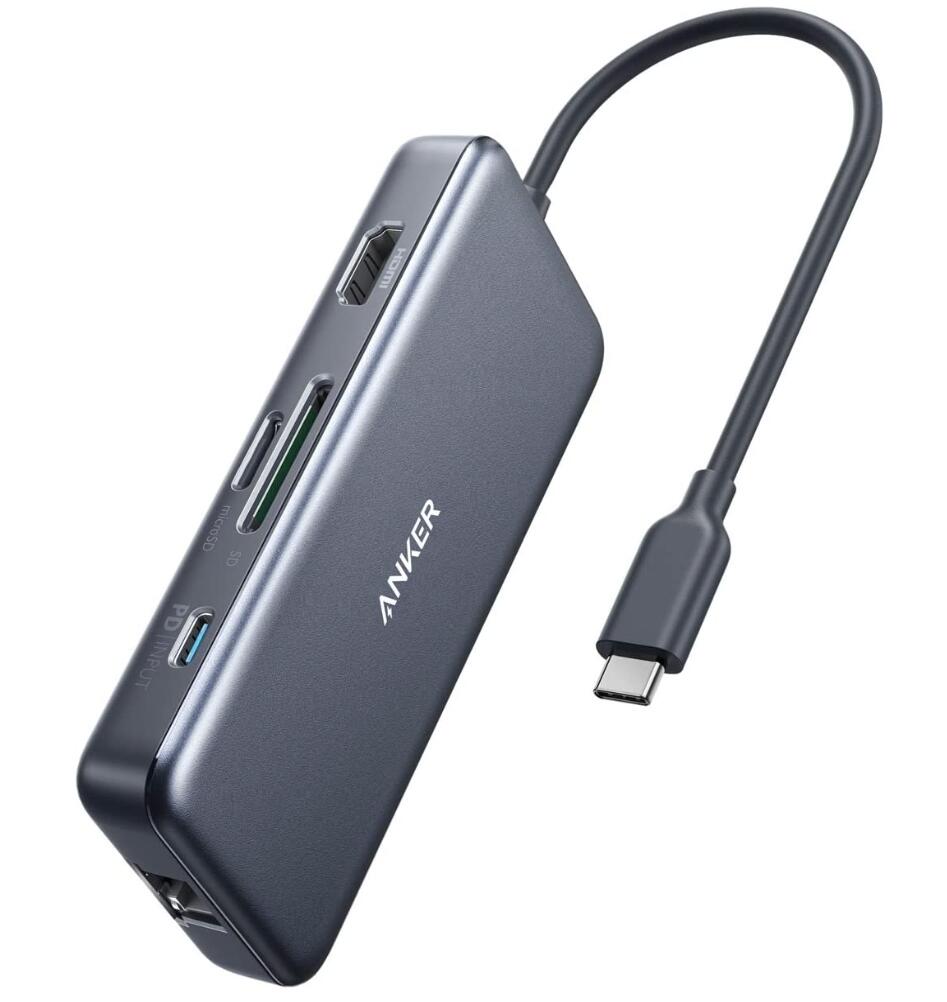 幅広い互換性：MacBookのUSB-Cポートから、Power Deliveryに対応したフルスピード充電、SDカードへの接続、USB-A / USB-Cポートへの接続、4K HDMI接続が可能です。 高速データ転送：動画や音楽など5Gbpsの高速データ転送ができます。 SDカードにも対応：microSDおよびSDカードスロットを搭載し、ほとんどのSDカードに対応しています。 パッケージ内容：Anker PowerExpand+ 7-in-1 USB-C PD メディア ハブ、トラベルポーチ、取扱説明書