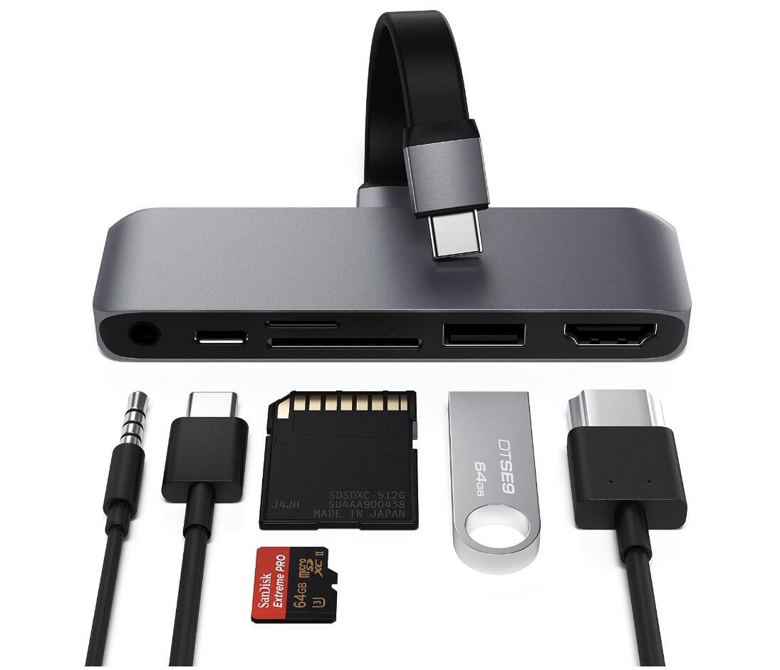 Satechi USB-C モバイル Pro SD ハブ 6-in-1 USB-C PD充電, 4K HDMI, USB 3.0, Micro/SDカードリーダ, ..