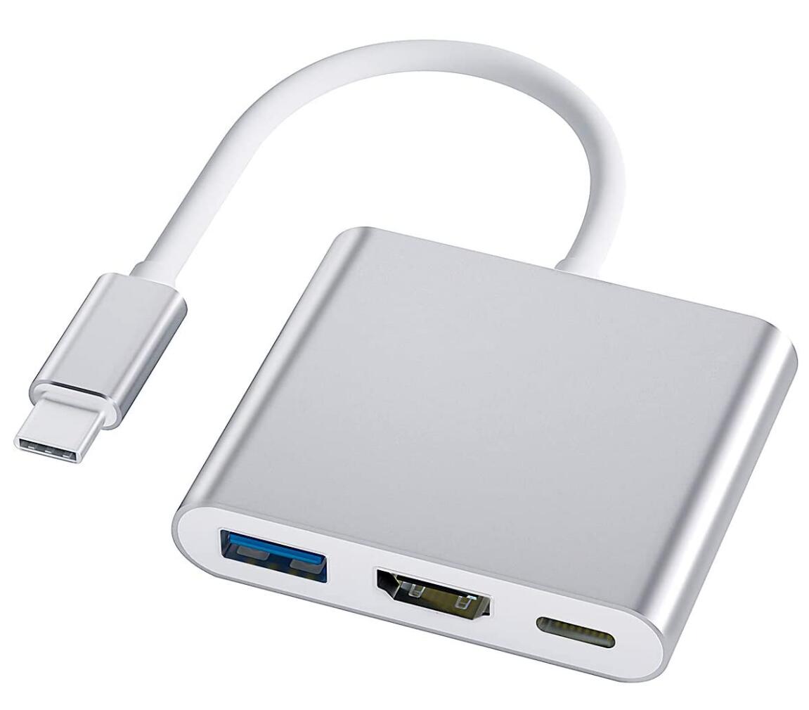 iphone15適用可USB Type c HDMI アダプター USB-C HDMI変換アダプター 3-in-1 変換アダプター USB 3.0高速ポート+4K 解像度 hdmiポート+USBタイプC急速充電ポート MacBook Pro/MacBook Air/Surface Go/Matebook/USB C デバイス対応