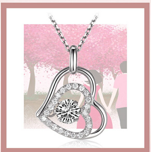 ダンシングストーン ネックレス CZ ダイヤ ジルコニア 5mm ハート型 チェイン付 ケース付