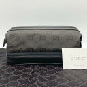 GUCCI グッチ ポーチ セカンドバッグ GG ナイロン レザー ダークブラウン