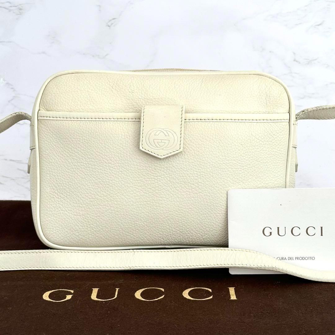 グッチ ショルダーバッグ（レディース） グッチ オールドグッチ GUCCI ショルダーバッグ レザー ホワイト