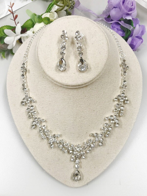 パーティー ・ウェディング 結婚式にぴったりアクセサリー、華やかに演出!☆ ラストーンネックレス&ピアス、イヤリングセット★結婚式のアクセサリーに