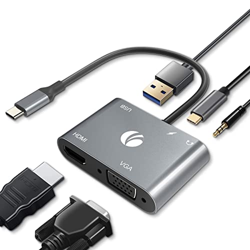 VCOM 5-in-1 USB Type c HDMI VGA アダプタ HDMI出力ポートVGA USB-C ハブ ドッキングステーション タイプc小型ハブ マルチポート　[4K対応HDMI＋100W急速PD充電＋USB3.0ポートVGA+Audio搭載】軽量 コ