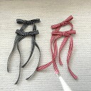 チェックリボンピン 2個セット ヘアアクセサリー リボン バレッタ 髪留め クリップ リボン ヘアアレンジ 韓国ヘア キッズ バッグチャーム ブラック レッド ...